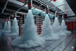 Ilustrasi sistem pemadam kebakaran Inergen lengkap dengan pipa distribusi dan nozzle
proteksi kebakaran data center