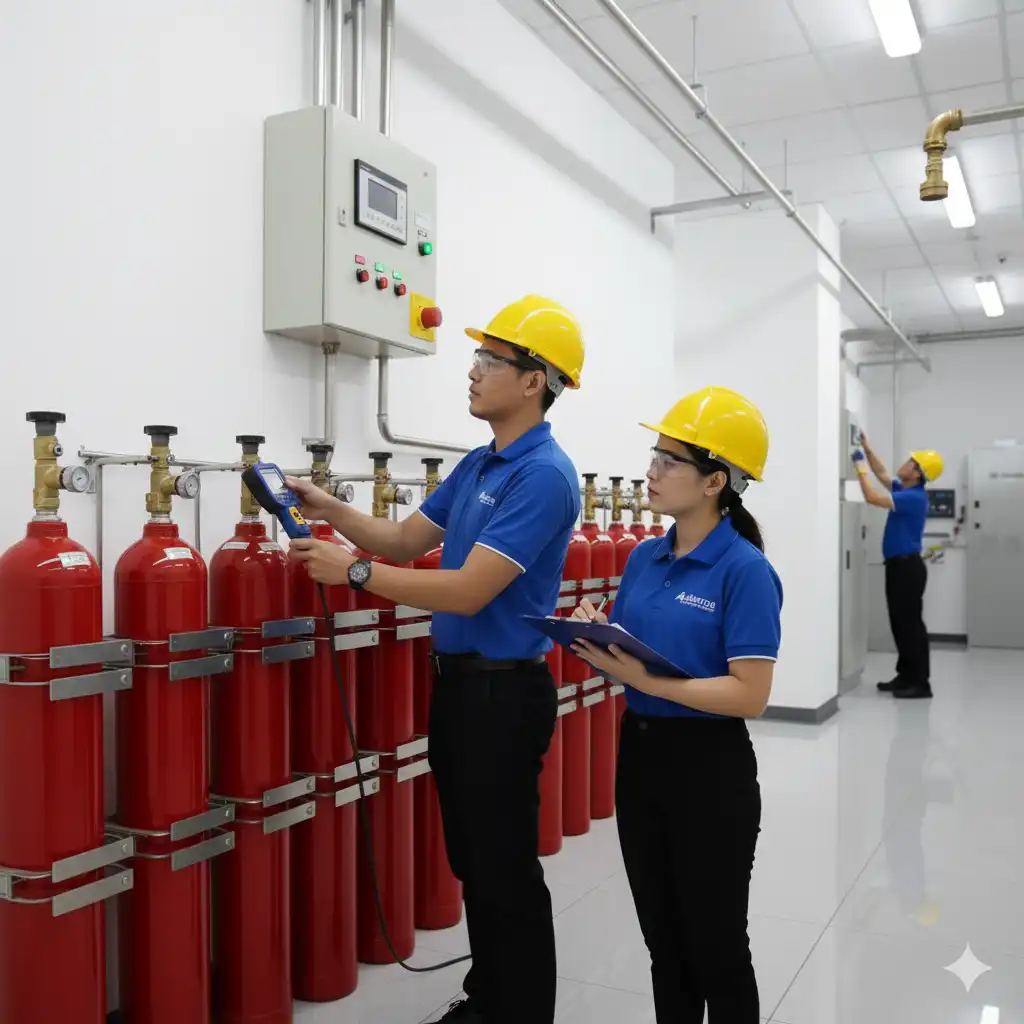 Pemeriksaan dan pengujian sistem FM200 oleh Adiwarna Anugerah Abadi sebagai Distributor FM200